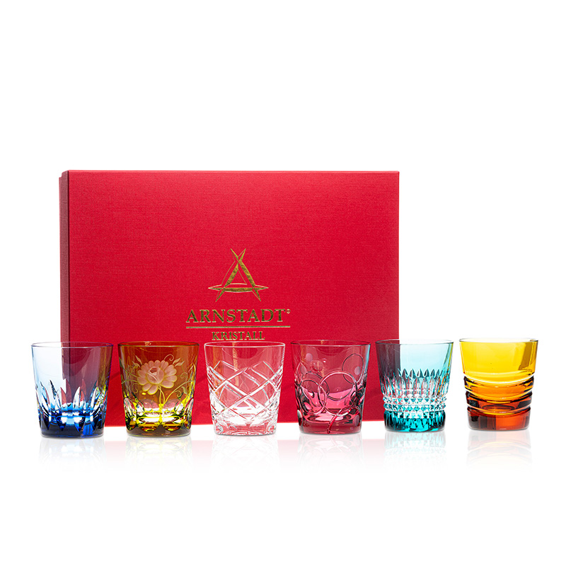 drinking glass crystal colourful gift set (8,5cm)